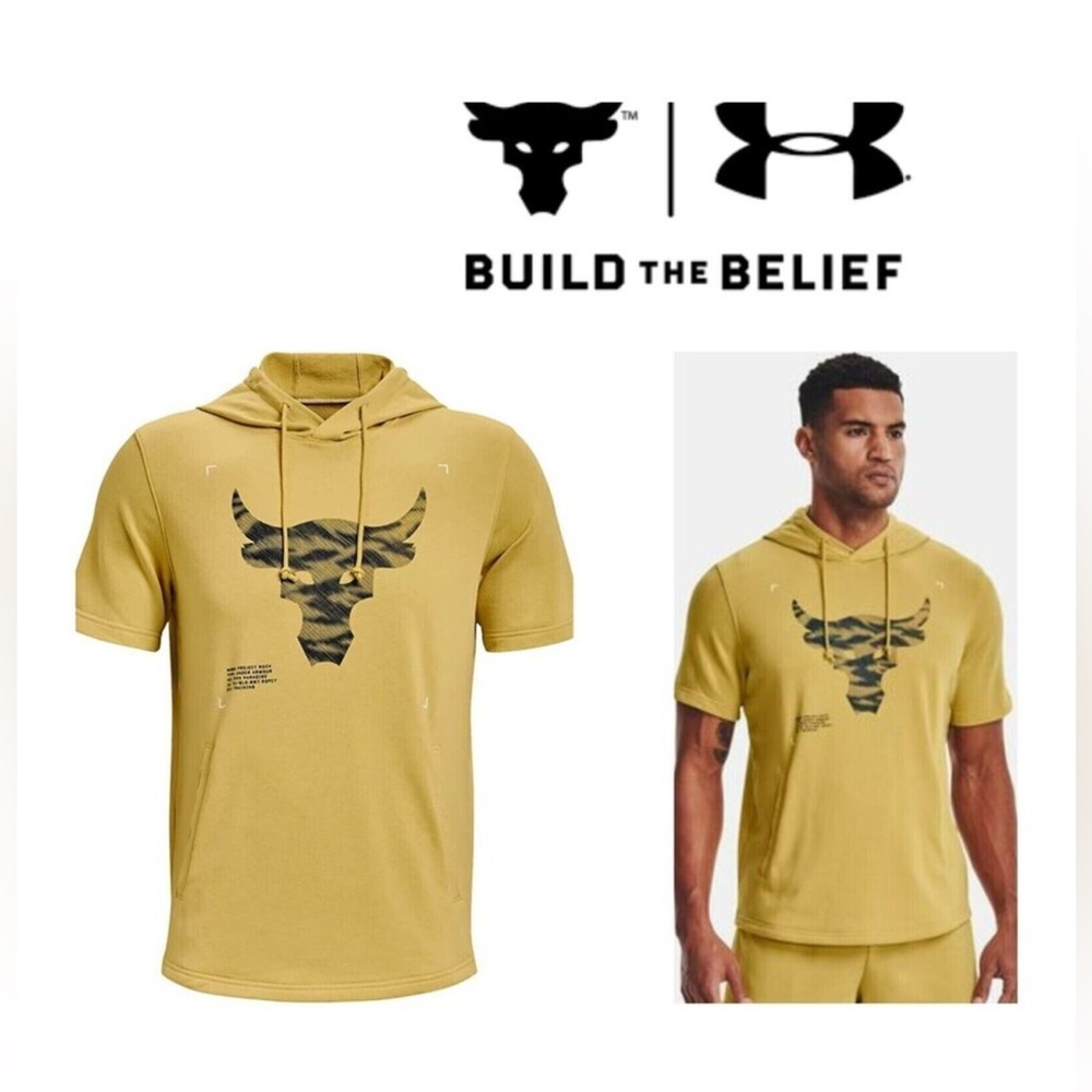 Under Armour Men’s Project Rock Yellow Charged Cotton Short Sleeve Hoodie XXL